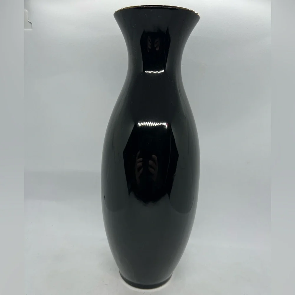 Vintage Japanese Black Golden Iris Vase Japan 11” Tall